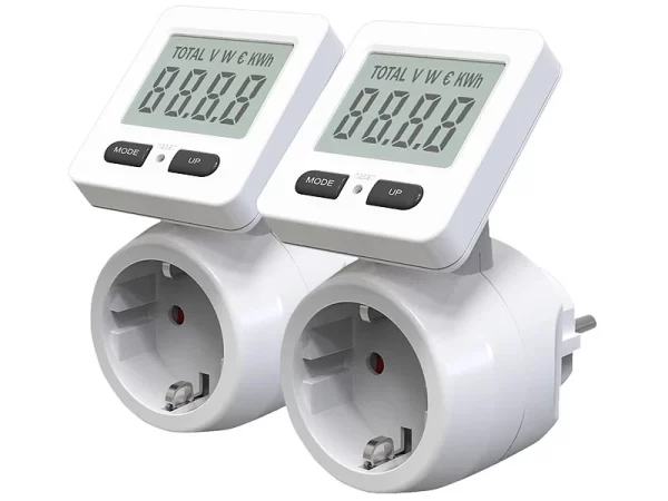 Revolt Stromverbrauchszähler:2er-Set Digitale Energiekostenmesser, 180° Drehbares Display, 3.680 W 3