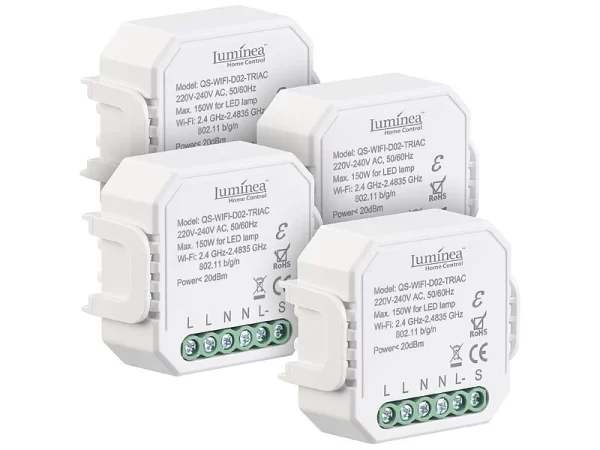 Luminea Home Control Funk Dimmer:4er-Set WLAN-Unterputz-Lichtschalter Und -Dimmer, Mit App 1