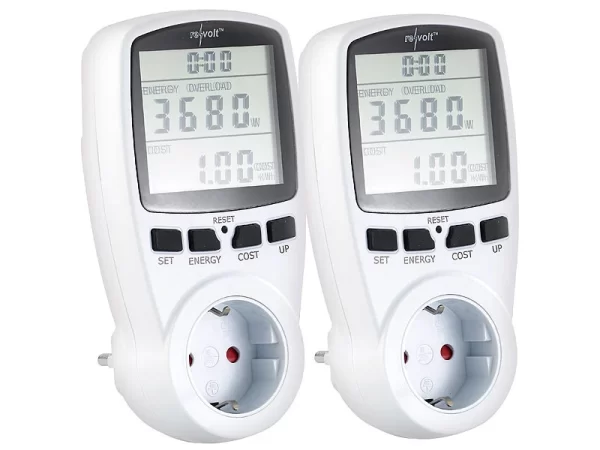 Revolt Stromverbrauchsmessgerät:2er-Set Digitale Energiekostenmesser Mit XXL Jumbo Display 1