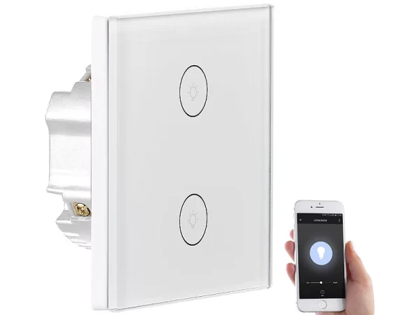 Luminea Home Control Alexa WiFi-Lichtschalter:Touch-Doppel-Lichttaster, Versandrückläufer 3