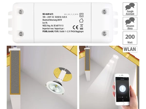 Luminea Home Control WiFi Dimmer:WLAN-Schalter Mit Dimmer-Funktion, Für Siri, Alexa & Google Assistant 1