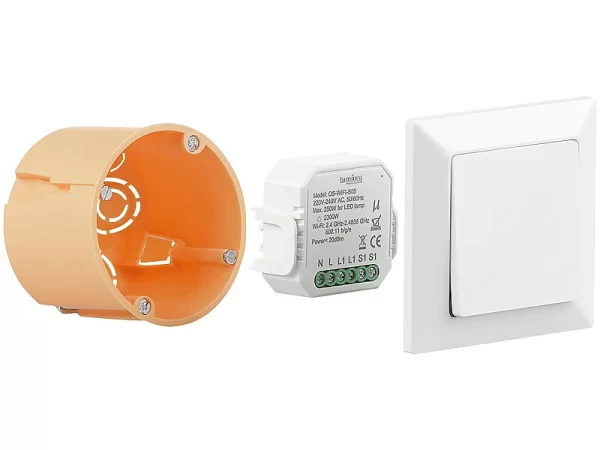 Luminea Home Control WLAN Wechselschalter:WLAN-Unterputz-Lichtschalter, App, Für Siri, Alexa & Google Assistant 4