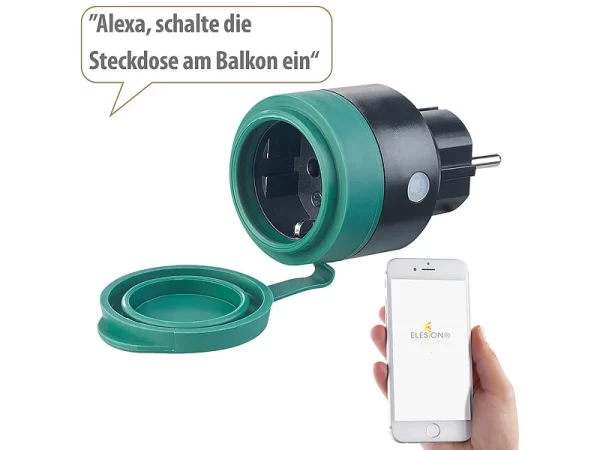 Luminea Home Control Outdoor-WLAN-Mini-Steckdose, Für Alexa, Versandrückläufer 4