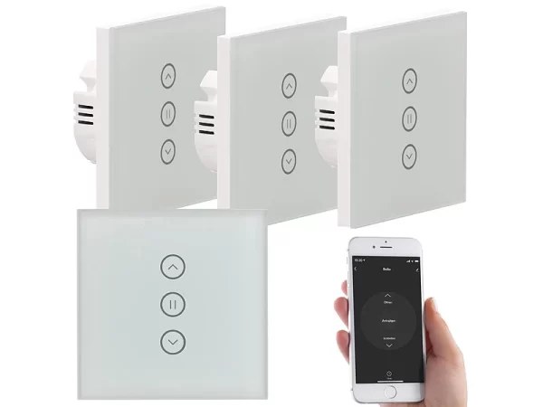 Luminea Home Control Rolladenschalter Touch:4er-Set Rollladen-Touch-Unterputz-Steuerung, App & Sprachsteuerung 3