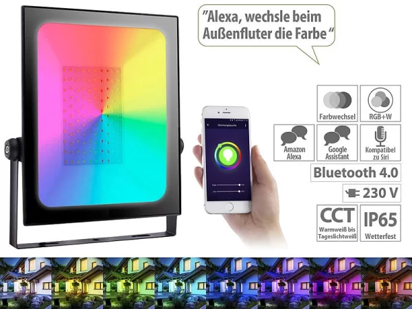 Luminea Home Control RGB-Strahler Außen:Outdoor-Fluter Mit RGB-CCT-LEDs, Bluetooth & App, Versandrückläufer 1