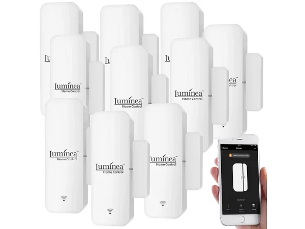 Luminea Home Control Fensterkontakte:10er-Set WLAN-Tür- & Fensteralarm, App, Für Alexa & Google Assistant 4