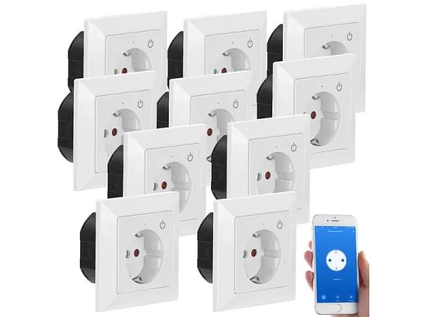 Luminea Home Control Steckdose Smart:WLAN-Unterputz-Steckdose Mit App, Für Siri, Alexa & GA, 10er Pack 3