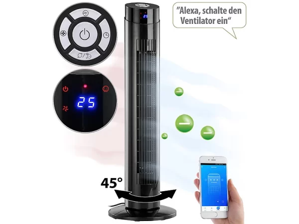 Sichler Turm-Lüfter-Ventilator:Turmventilator, Ionisator, WLAN & App, Siri, Versandrückläufer 10