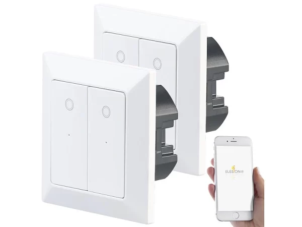 Luminea Home Control Taster:2er-Set Doppel-Lichttaster Mit WLAN, App Und Sprachsteuerung 4