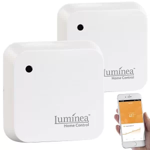 Luminea Home Control Sonnensensor:2er-Set Wetterfeste WLAN-Licht- & Dämmerungs-Sensoren Mit App, IP55 18