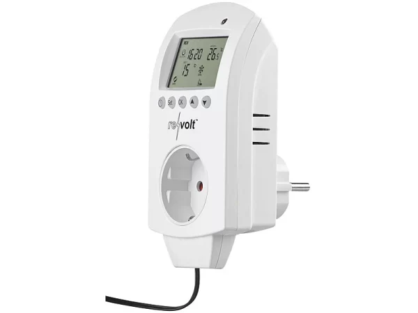 Revolt Steckdosenthermometer:Digitales Steckdosen-Thermostat Für Heiz- & Klimageräte, Sensorkabel 7