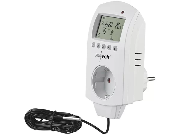 Revolt Steckdosenthermometer:Digitales Steckdosen-Thermostat Für Heiz- & Klimageräte, Sensorkabel 1