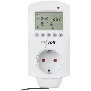 Revolt Steckdosenthermometer:Digitales Steckdosen-Thermostat Für Heiz- & Klimageräte, Sensorkabel 14
