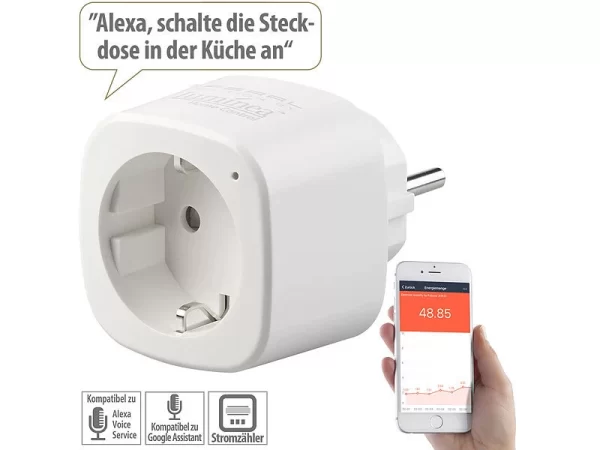 Luminea Home Control Elesion App:WLAN-Steckdose Mit Energiekostenmesser, App Und Sprachsteuerung 1