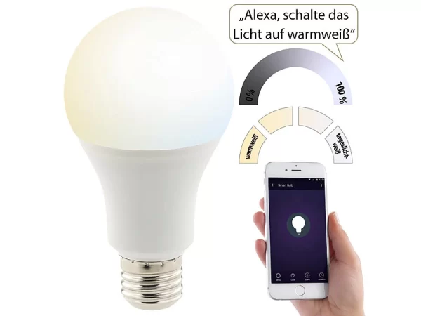 Luminea Home Control WLAN-Birnen Alexa:WLAN-LED-Lampe, Für Alexa, Siri & Google Assistant, Versandrückläufer 9