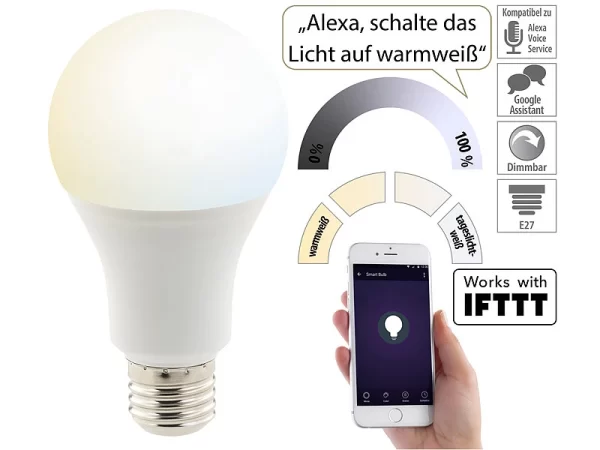 Luminea Home Control WLAN-Birnen Alexa:WLAN-LED-Lampe, Für Alexa, Siri & Google Assistant, Versandrückläufer 3