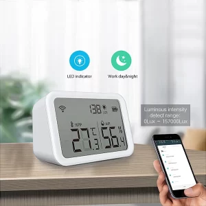 Luminea Home Control WLAN Temperatursensor:3in1-WLAN-Sensor Für Temperatur, Luftfeuchtigkeit Und Helligkeit, App 19