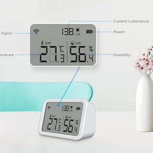 Luminea Home Control WLAN Temperatursensor:3in1-WLAN-Sensor Für Temperatur, Luftfeuchtigkeit Und Helligkeit, App 23