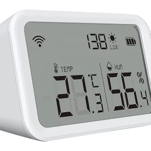 Luminea Home Control WLAN Temperatursensor:3in1-WLAN-Sensor Für Temperatur, Luftfeuchtigkeit Und Helligkeit, App 25