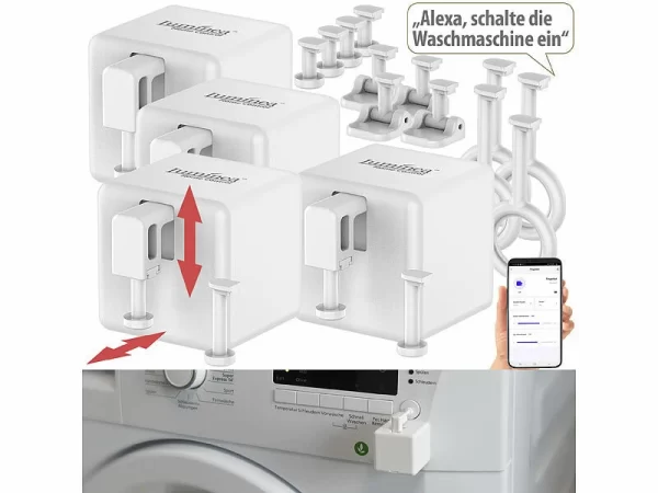 Luminea Home Control Bluetooth Schalter:4er-Set Smarte Schalter-Aufsätze Für Kippschalter & Taster, Mit App 3